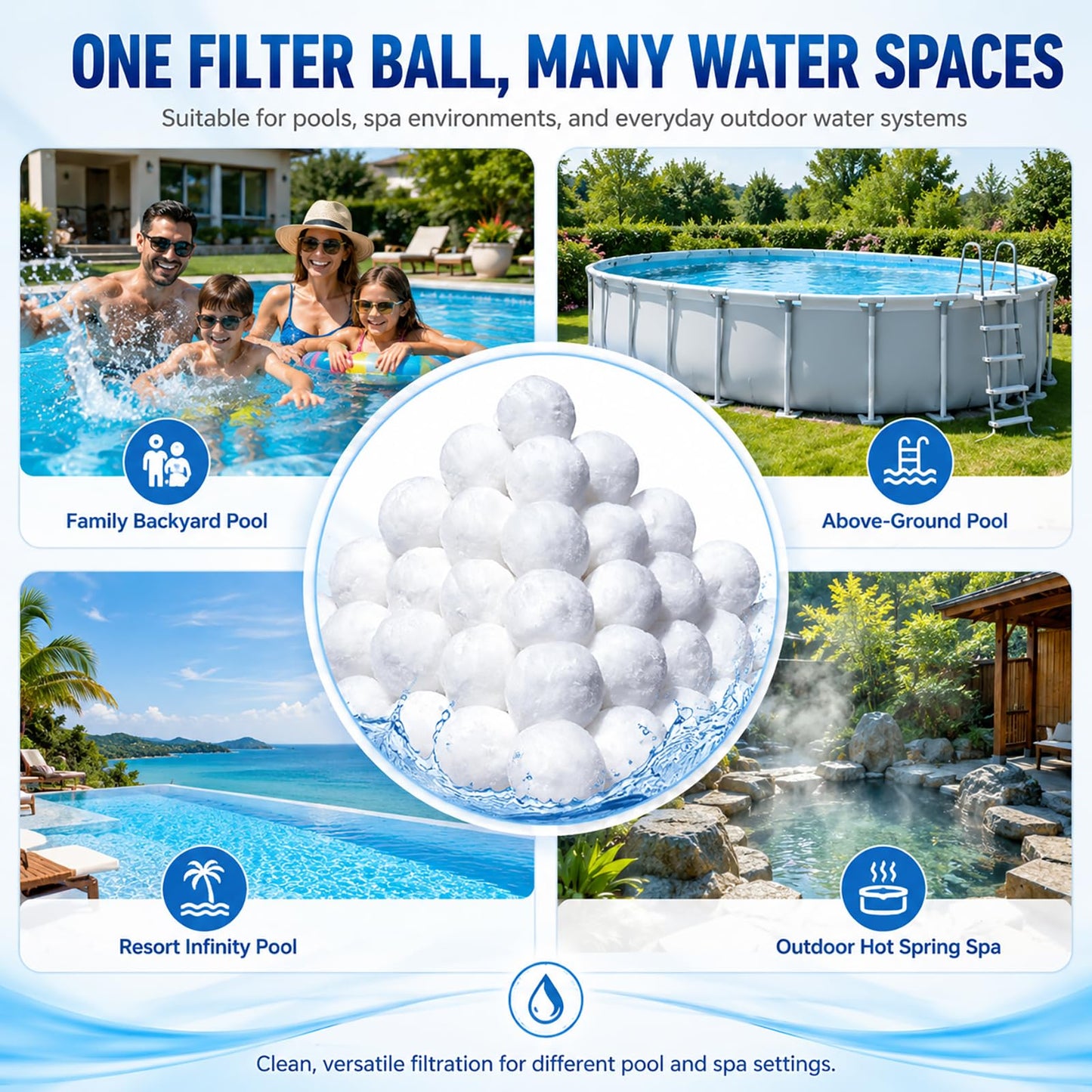 Bohodiy 1.5 lbs Pool Filter Balls for Sand Filter, Reusable Pool Fiber Filter Balls Replace 55lbs Pool Filter Sand,Efficient Pool Filter Media Balls for Filter Pump, Pool Cleaning (1.54 Lbs)