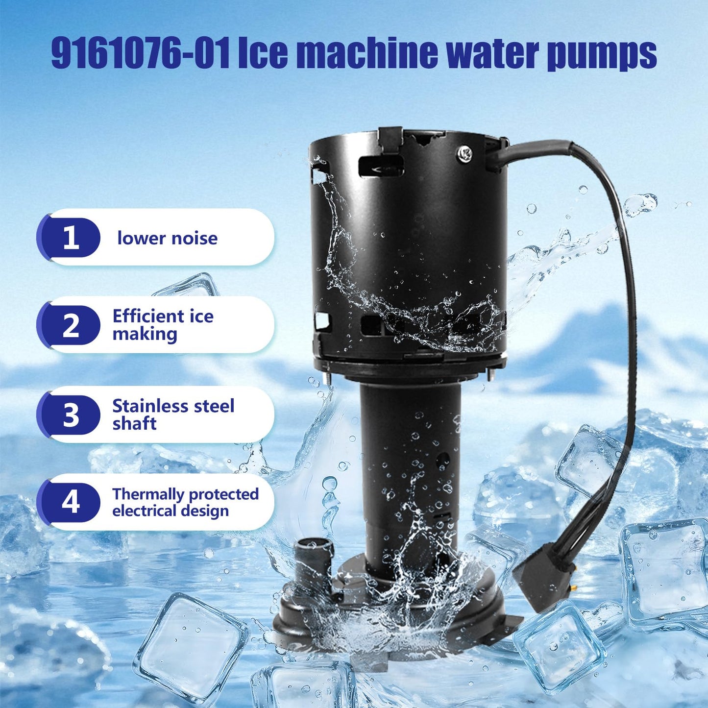 9161076-01 Ice Maker Water Pump Motor, 9161076-01 Pump compatible with Ice O Matic Ice Makers C20, C30, C40, C50, C60, Replaces 803338 GPP-1MH-1P HRIM-21-115 115V 60/50Hz