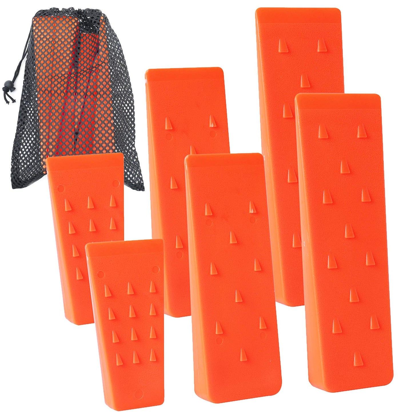 6 Pack Tree Felling Wedges with Spikes for Safe Tree Cutting â 2 Each of 10", 8â and 5.5â Wedges with Storage Bag; 6 Felling Dogs to Guide Trees Stabilize and Safely to Ground for Loggers and Fallers