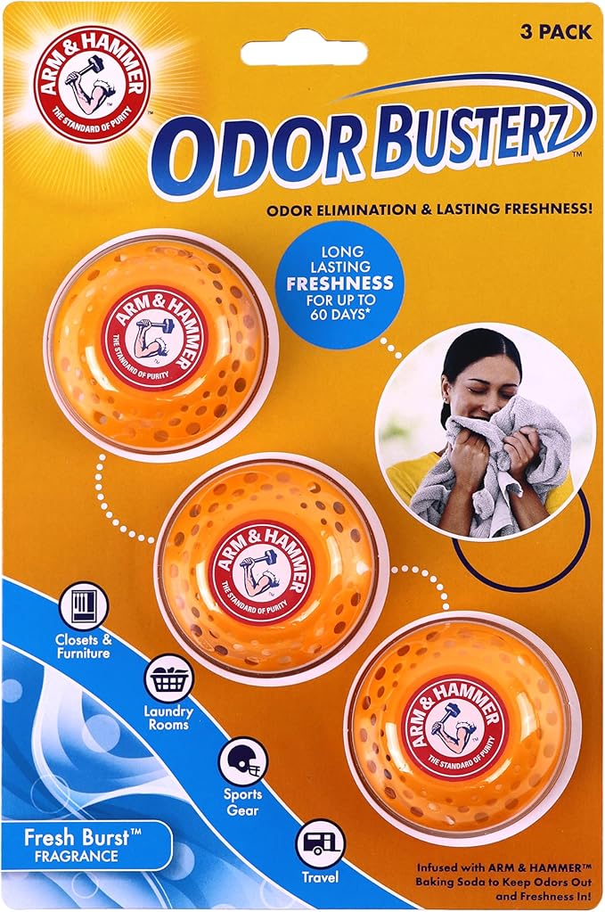 Arm & Hammer OdorBusterz® Odor Eliminator Balls, Fresh Burst, 3 Count â Baking Soda Odor Control for Closets, Drawers, Hampers & Small Spaces