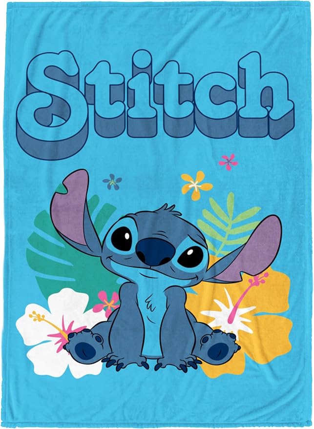 Jay Franco Kids Plush Throw Blanket â Soft & Cozy Fleece Throw for Bedroom & Couch Décor, Official Licensed Product, Blue - Stitch, 60x90 - Large Blanket