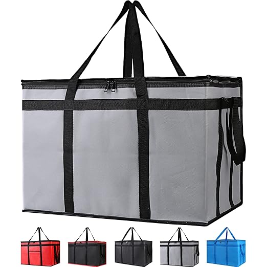 Bodaon Insulated Food Delivery Bag for Hot and Cold Meal, XXX-Large Grocery Tote Insulation Bag for Catering, Pizza Warmer, Grey, 1-Pack