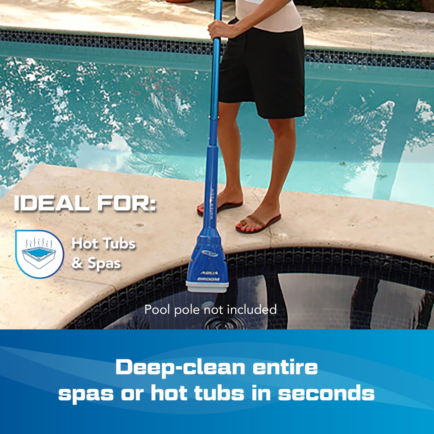 POOL BLASTER Aqua Broom Hot Tub Vacuum Cordless Spa Vac for Inflatable Above Ground and Inground Spas, Hot Tub Accessories, up to 3 Hours of Runtime, Battery-Powered, Lightweight Handheld Cleaner