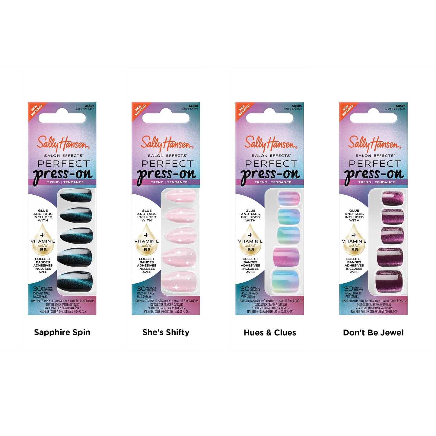 Sally Hansen Salon Effects Perfect Press-On Nails | Square Shape | Easy to Apply, Non-Damaging | 30 Nails, Nail Glue, Adhesive Tabs, File | Don't Be Jewel