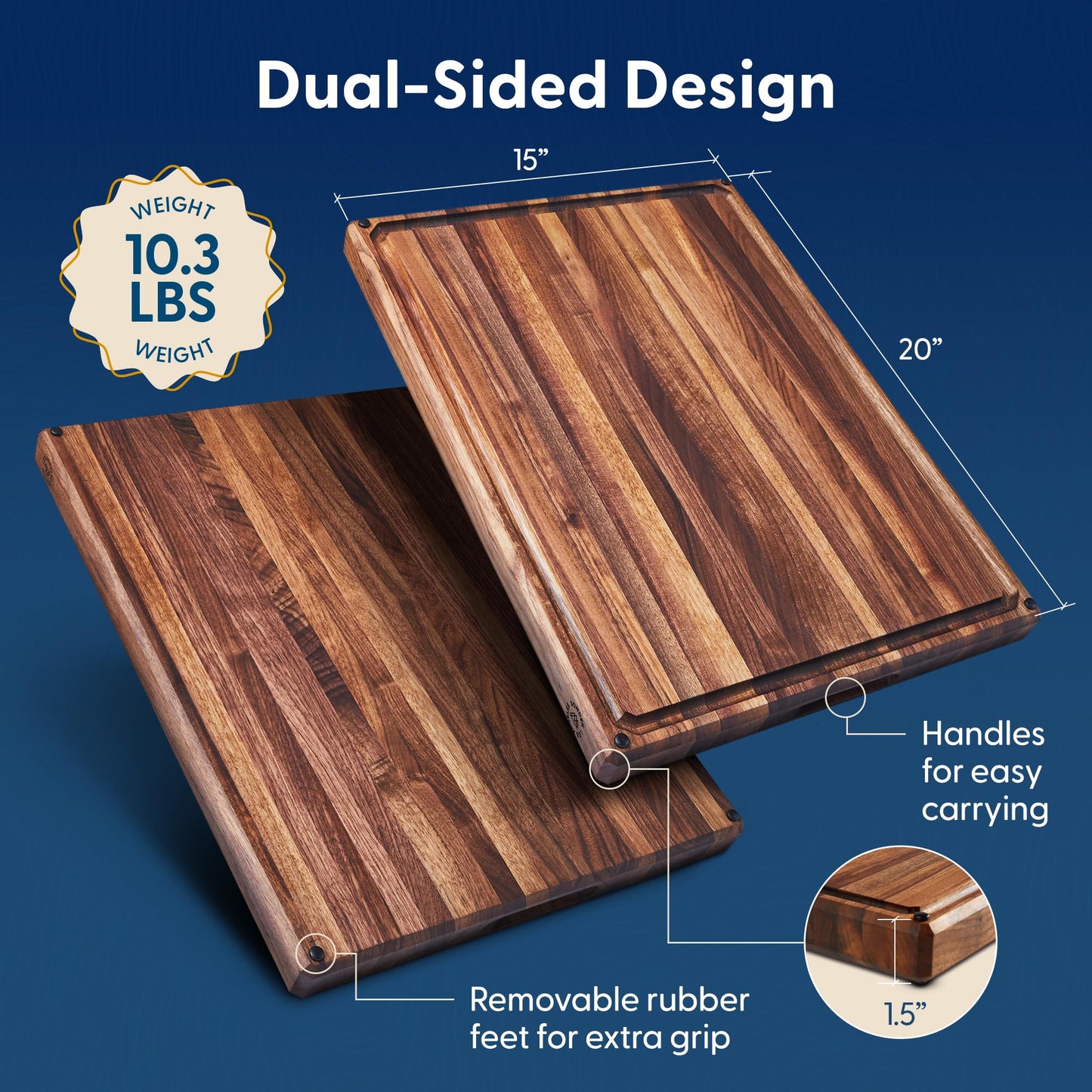 Sonder Los Angeles Franklin Cutting Board Made in USA | Black Walnut Edge Grain Cutting Board for Kitchen with Non-Slip Feet & Juice Groove | Gift Box Included | 20x15x1.5 in