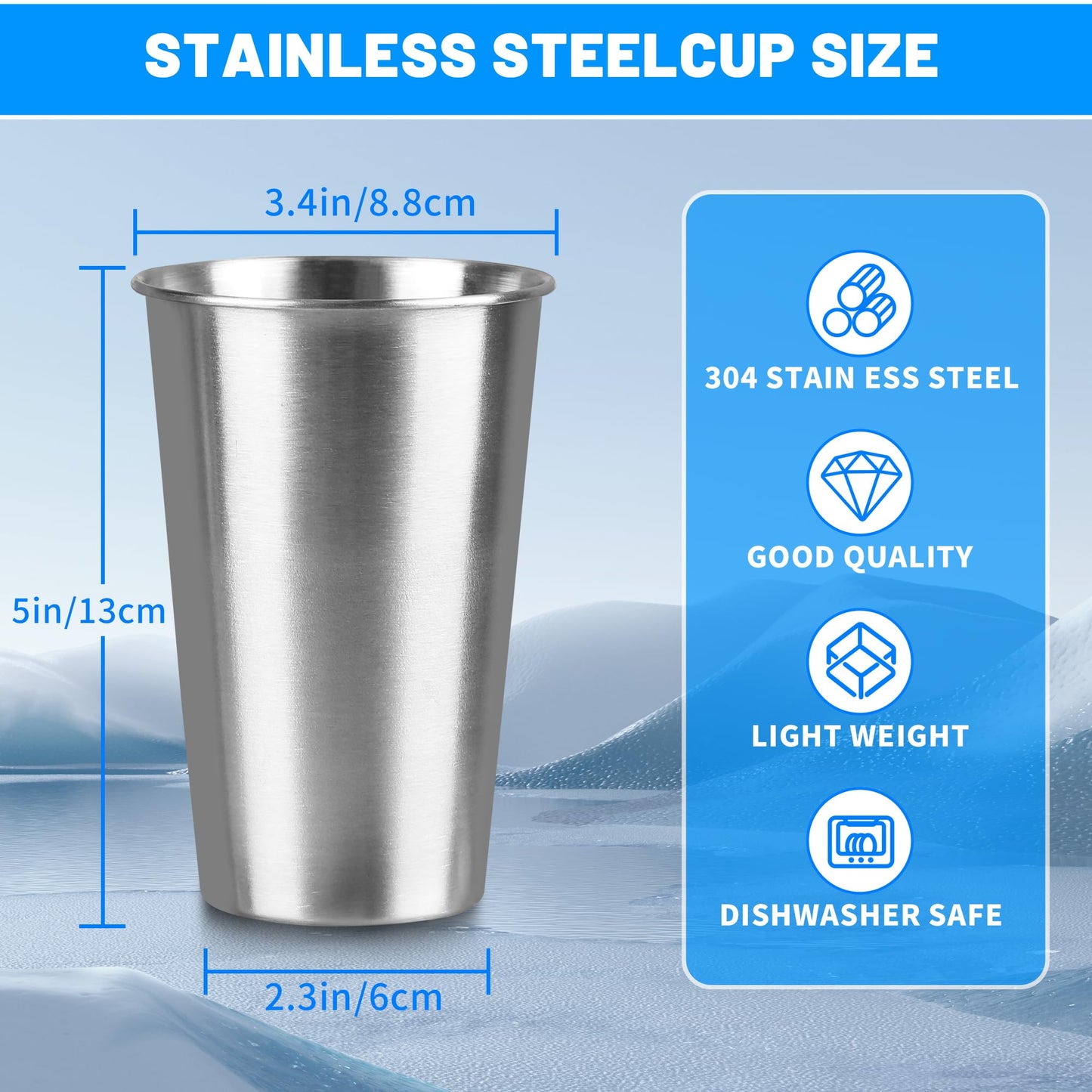 HAMILADUO 105Pack 16 oz Stainless Steel Pint Cups,Stainless Steel Cup,Pint Cup Tumbler,water Tumbler,Stackable,Reusable,BPA Free, (105)