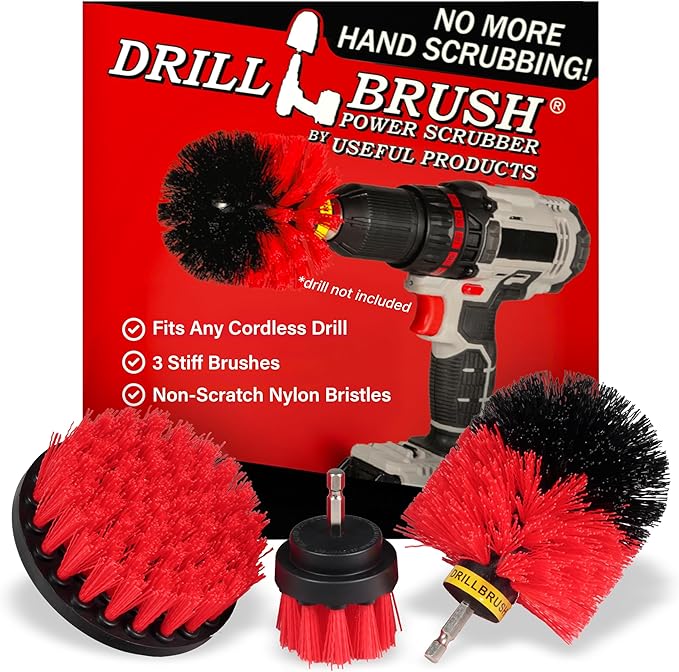 Drillbrush Heavy Duty Stiff Bristle Brush Kit â Power Scrubber Attachment for Concrete, Brick, Siding, Stone, Driveways, Fireplaces, Hard Water Stains, Gravestone & Cemetery Headstone Cleaning Brushes