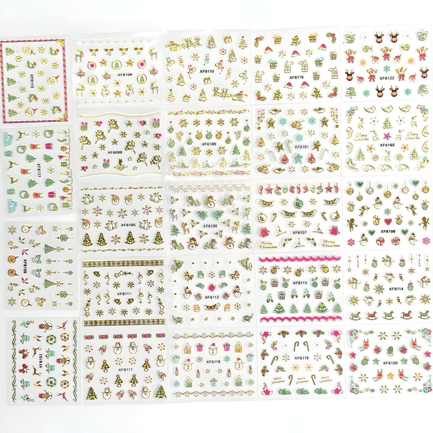 24 Sheets Christmas Nail Art Stickers Gold Snowflake Nail Decals 3D Self- Adhesive Pegatinas Uñas Snowman Elk Christmas Trees Nails Nail Supplies Nail Art Design Decoration Accessories for Women and G