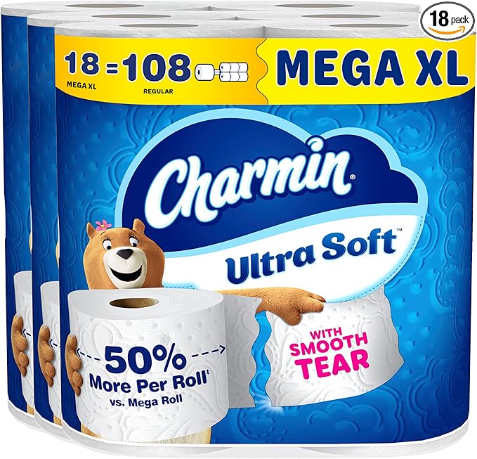 Charmin Ultra Soft Toilet Paper, 18 Mega XL Rolls = 108 Regular Rolls