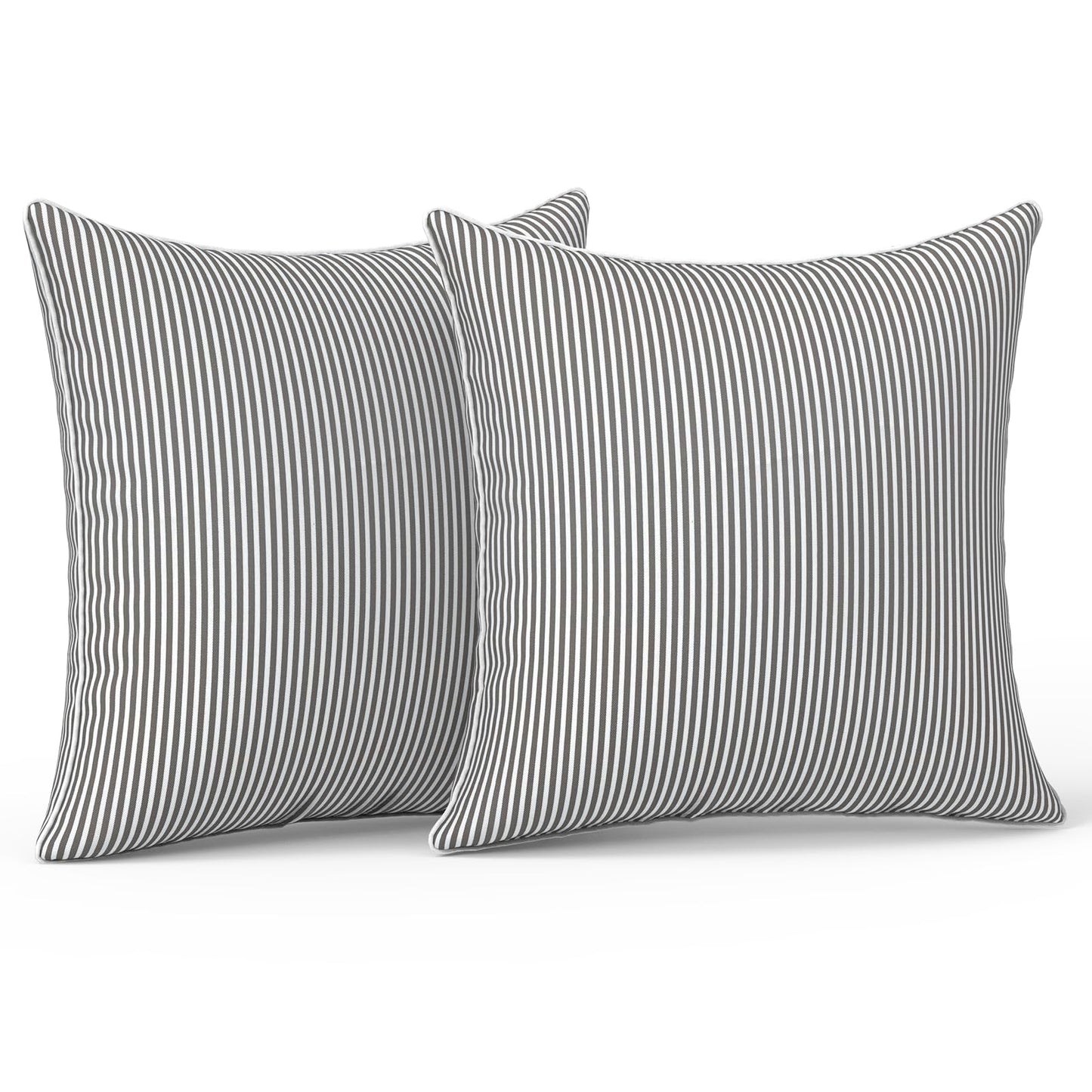 LVTXIII Outdoor/Indoor Throw Pillows, Decorative Patio Accent Pillows, Fluffy Water Repellent Garden Cushions for Home Patio Coach Sofa Use, 18Ã18 Inch, Pack of 2, Strip Grey