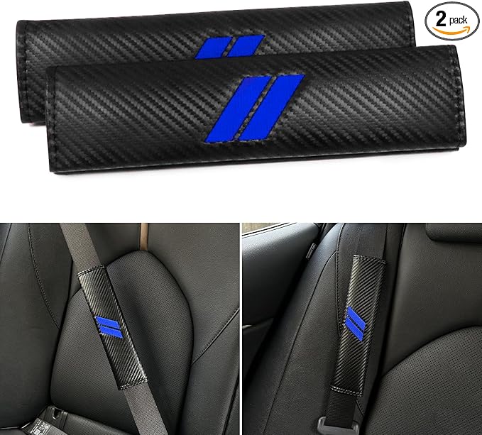 for Challenger Seat Belt Covers for Charger Seat Belt Pads for Dodge Accessories Durango Journey Car Seatbelt Covers Leather Seatbelt Shoulder Strap Cushion (2 Pcs, Blue Stitches)