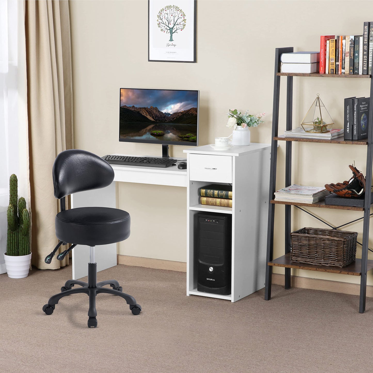Lilfurni Swivel Rolling Stool Round Chair,Thick Sturdy Padding,Adjustable Stool with Wheels for Doctor,Medical,Massage Salon,Office,Shop(Black)