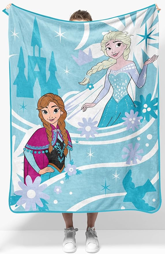 Jay Franco Kids Plush Throw Blanket â Soft & Cozy Fleece Throw for Bedroom & Couch Décor, Official Licensed Product, Blue - Frozen, 40x50 - Travel Blanket