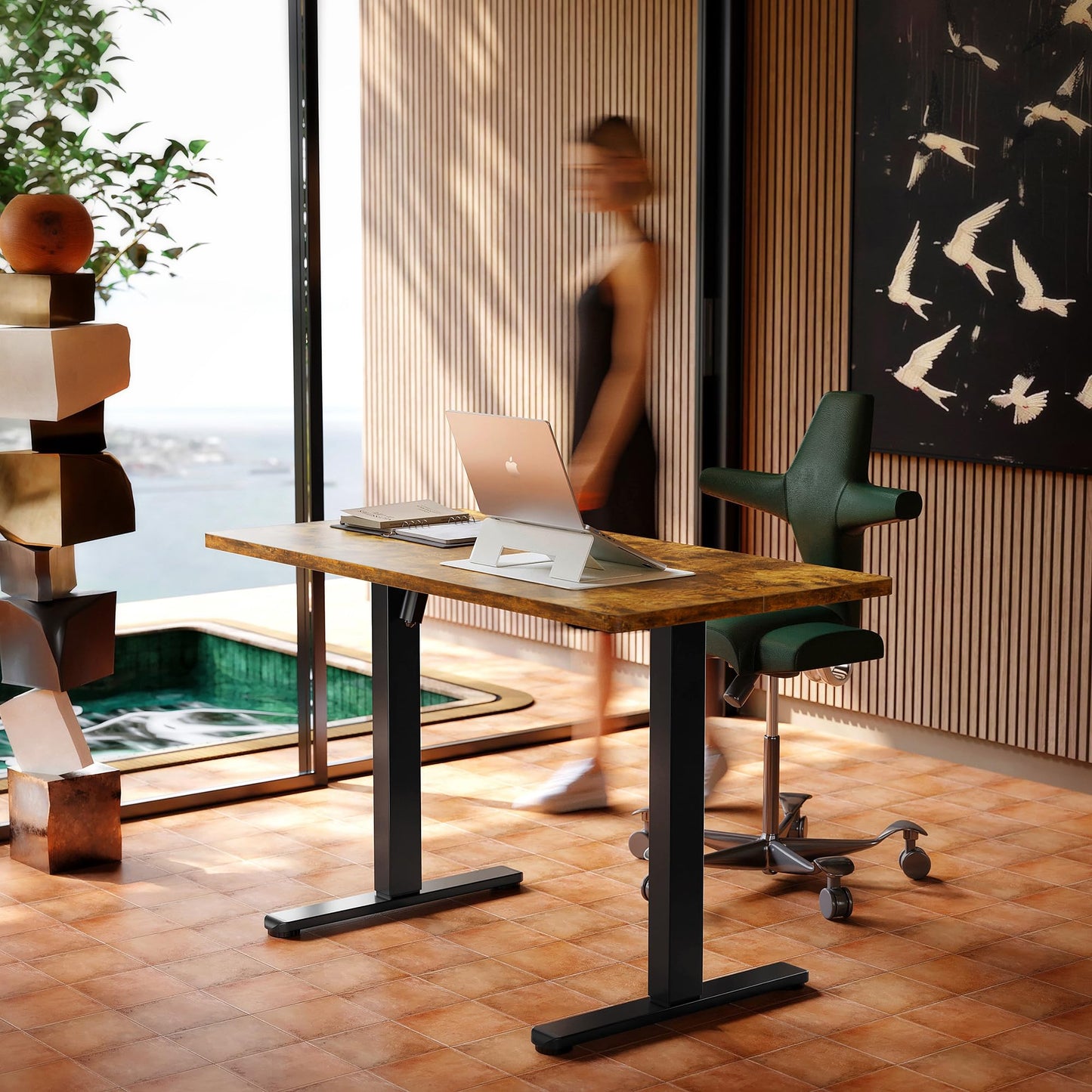 HUANUO Electric Standing Desk,48" x 24" Height Adjustable Desk, 4 Memory Height Settings, Sit to Stand Up Desk for Home Office, with Headphone Hook, Cable Manager, Vintage Brown