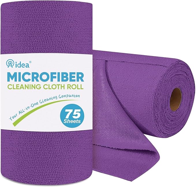 AIDEA Microfiber Cleaning Cloth Roll, 75PK, Reusable Paper Towels Tear Away Cloth, Microfiber Towels for Cars, Lint Free Cleaning Rags for House, Kitchen, Window, 11.5"Ã11.5", Purple