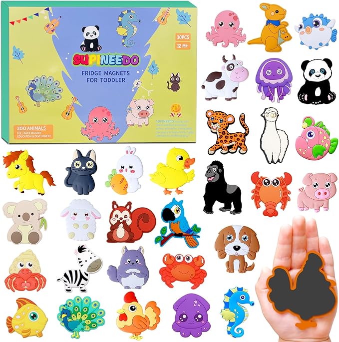 SUPINEEDO Animal Magnets - 30 Toddler Magnets for Refrigerator - Fridge Magnet for Toddlers Play with Magnetic - Kid Magnet for Sounds Learning - Promotes Animal Recognition and Language Development