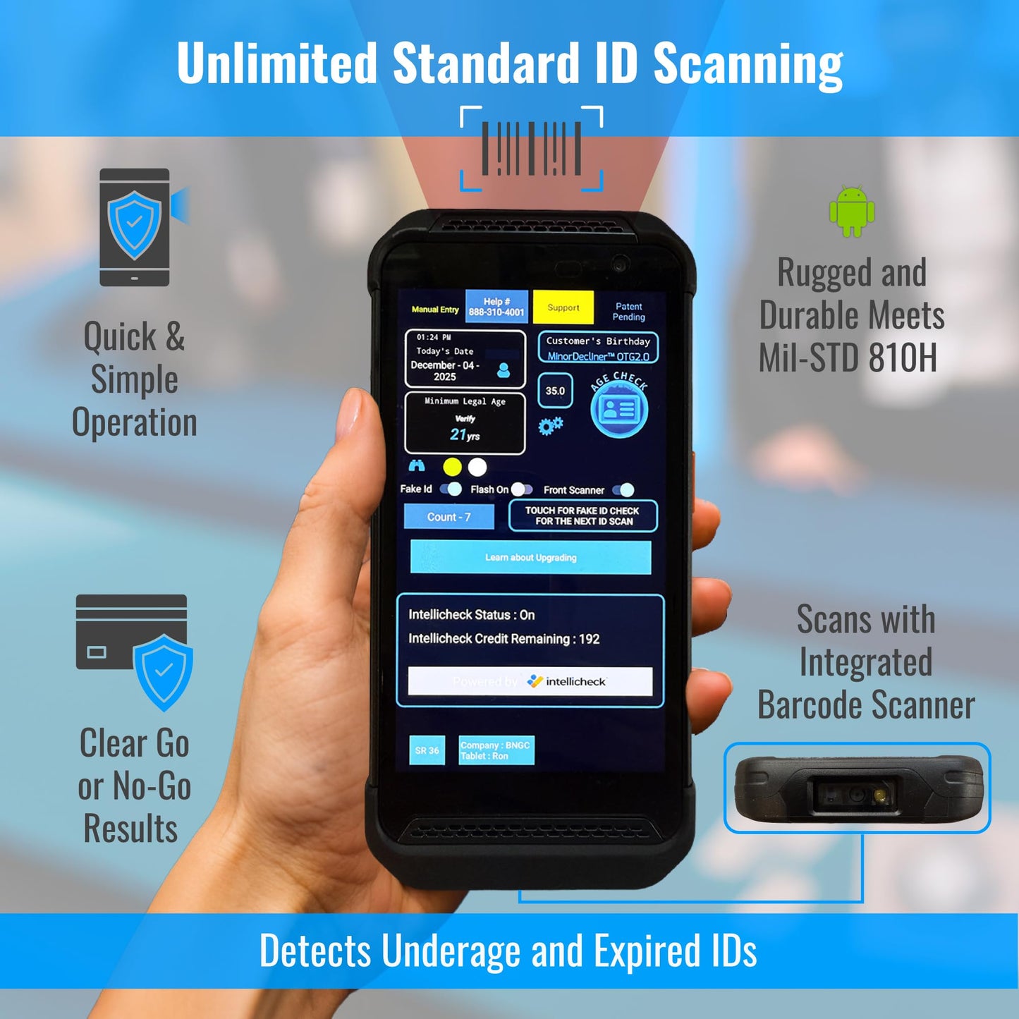 Portable ID & Passport Scanner for Bars, Clubs & Retail | Verifies Age & Expired IDs | Optional Fake ID Detection (Intellicheck) | Works in All 50 States | 2026 Model