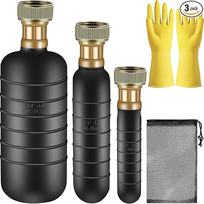 3PCS Drain Bladder Kit,Drain Cleaning Bladder Fits 1 to 6 Inch Drain Pipe,Drain Bladder Unclogger for Bathroom Sink,Swimming Pool Drain,Basement,Bathtub,Shower-Including Gloves and Storage Bag