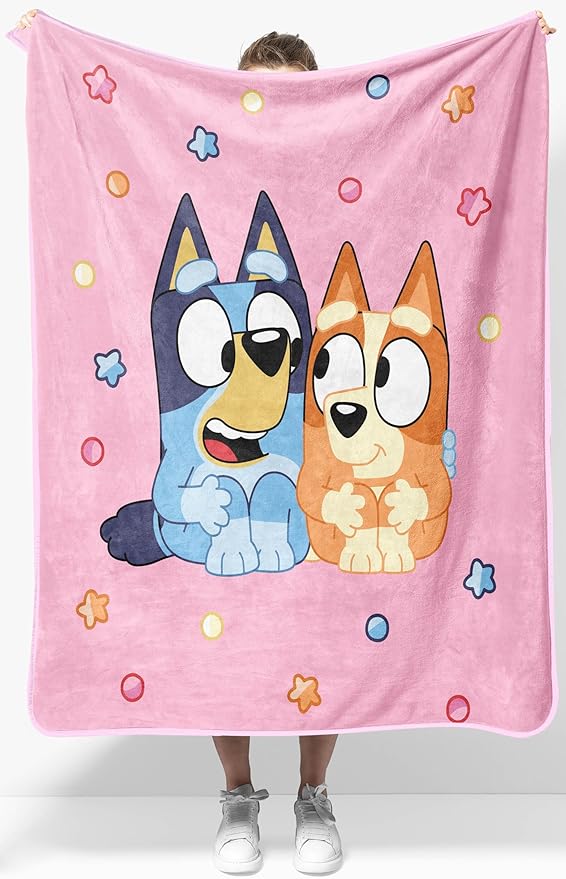 Jay Franco Kids Plush Throw Blanket â Soft & Comfy Throw for Couch or Bed â Cozy Home Décor for Living Room & Bedroom, Pink - Bluey, 40x50 - Travel Blanket