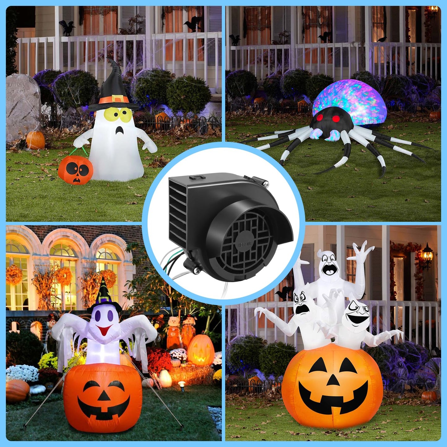 Envanptaz 2-Pack Inflatable Fan Blower Replacement, 12V 1.2A Air Blower for Inflatables with 3 LED Light Strings for Thanksgiving Christmas Halloween Yard Party Holiday Inflatable Decorations