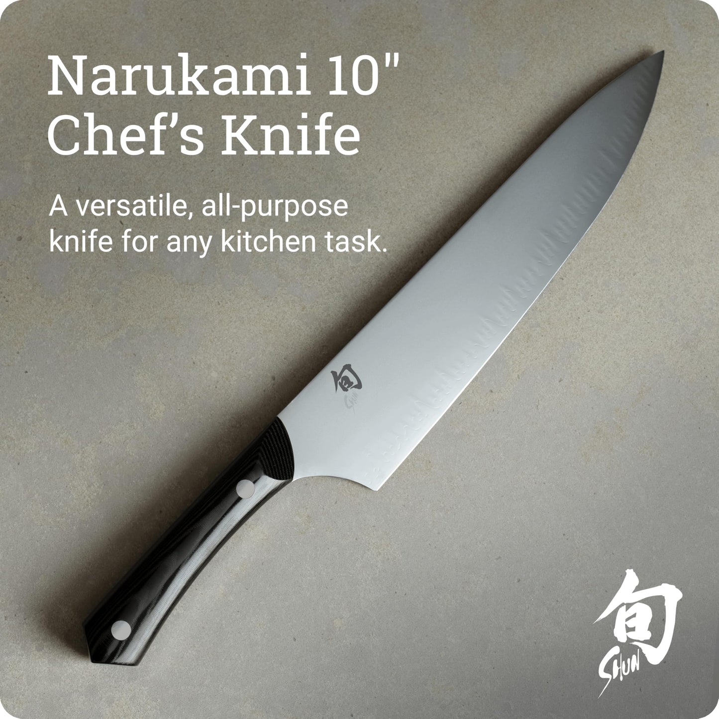 Shun Narukami 10" Chef’s Knife, Handcrafted Japanese Kitchen Knife for Professional and Home Chefs, Blue II Carbon Steel Core and San Mai Stainless Steel Cladding, Micarta Handle