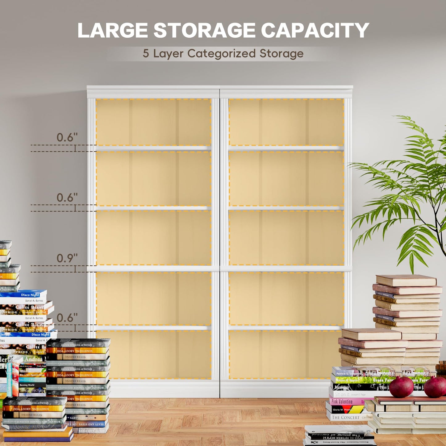 YESHOMY 72" Bookcase and Bookshelf, 5-Tier Wood Bookcases with Shelves, Tall Floor Standing Book Shelf Storage Cabinet Home Decor Furniture for Living Room, Home Office, White, 2 PCS