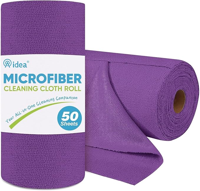 AIDEA Microfiber Cleaning Cloth Roll, 50PK, Reusable Paper Towels Tear Away Cloth, Microfiber Towels for Cars, Lint Free Cleaning Rags for House, Kitchen, Window, 11.5"Ã11.5", Purple
