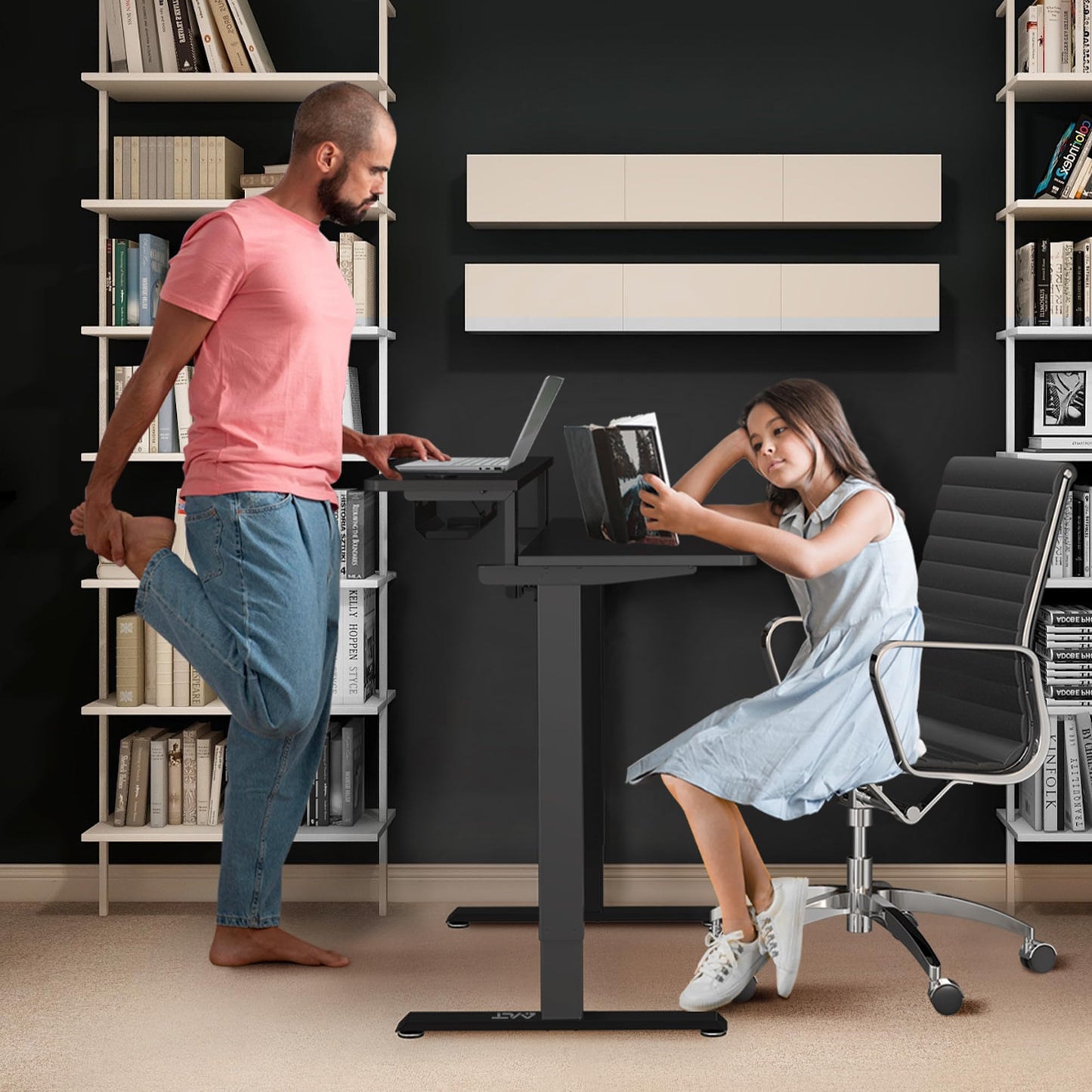 AVLT 47″ Electric Standing Desk with Dual-Tier Shelf & Tablet Holder – Height Adjustable Sit-Stand Desk for Home Office, Motorized Frame Supports 176 lbs (80kg), Includes Tabletops – Black