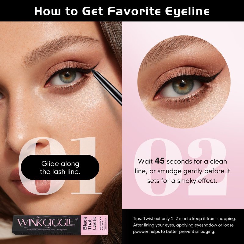 WINKGIGGLE Black Eyeliner No Budge Retractable Eye Liner, Creamy Pigmented & Waterproof Creates Bold & Defined Lines Vegan & Cruelty-Free Easy to Apply (Black)