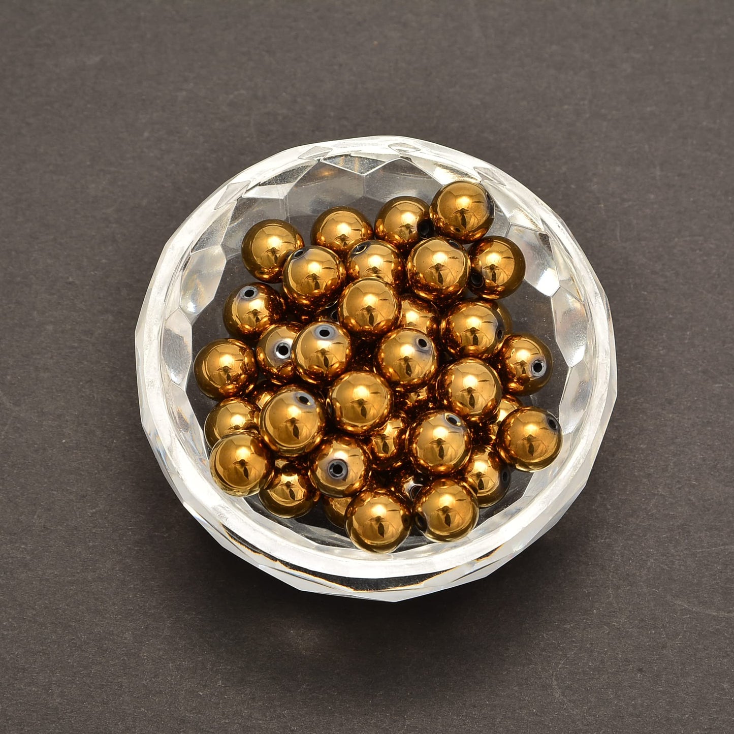 jodaying 10mm Gold Plated Hematite Smooth Round Natural Gematone Loose Beads for Jewelry Making DIY Findings 1 Strand 15"