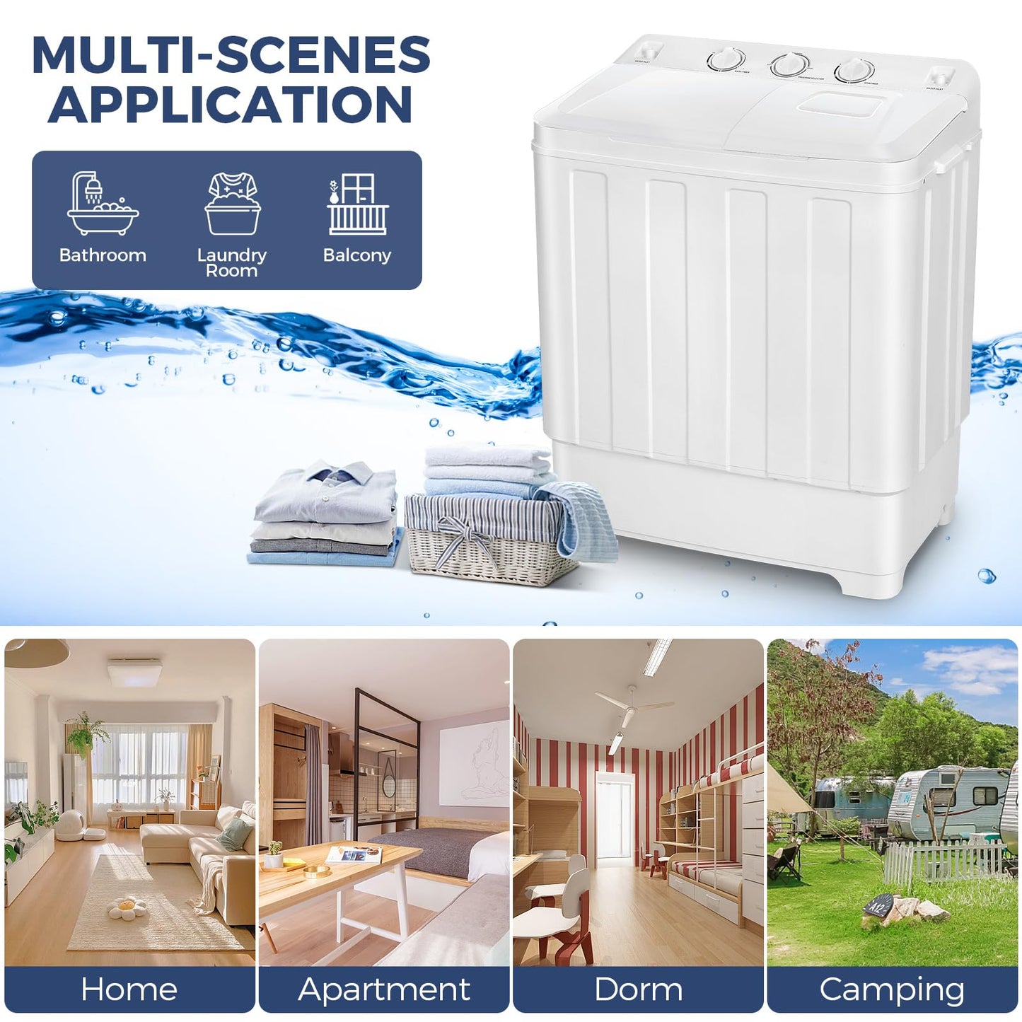 Nictemaw Portable Washing Machine 30Lbs Capacity Twin Tub Compact Laundry Machine 19Lbs Washer and 11Lbs Spin Dryer with Built-in Drain Pump, Small Washing Machine for Apartments, Dorms, RVs