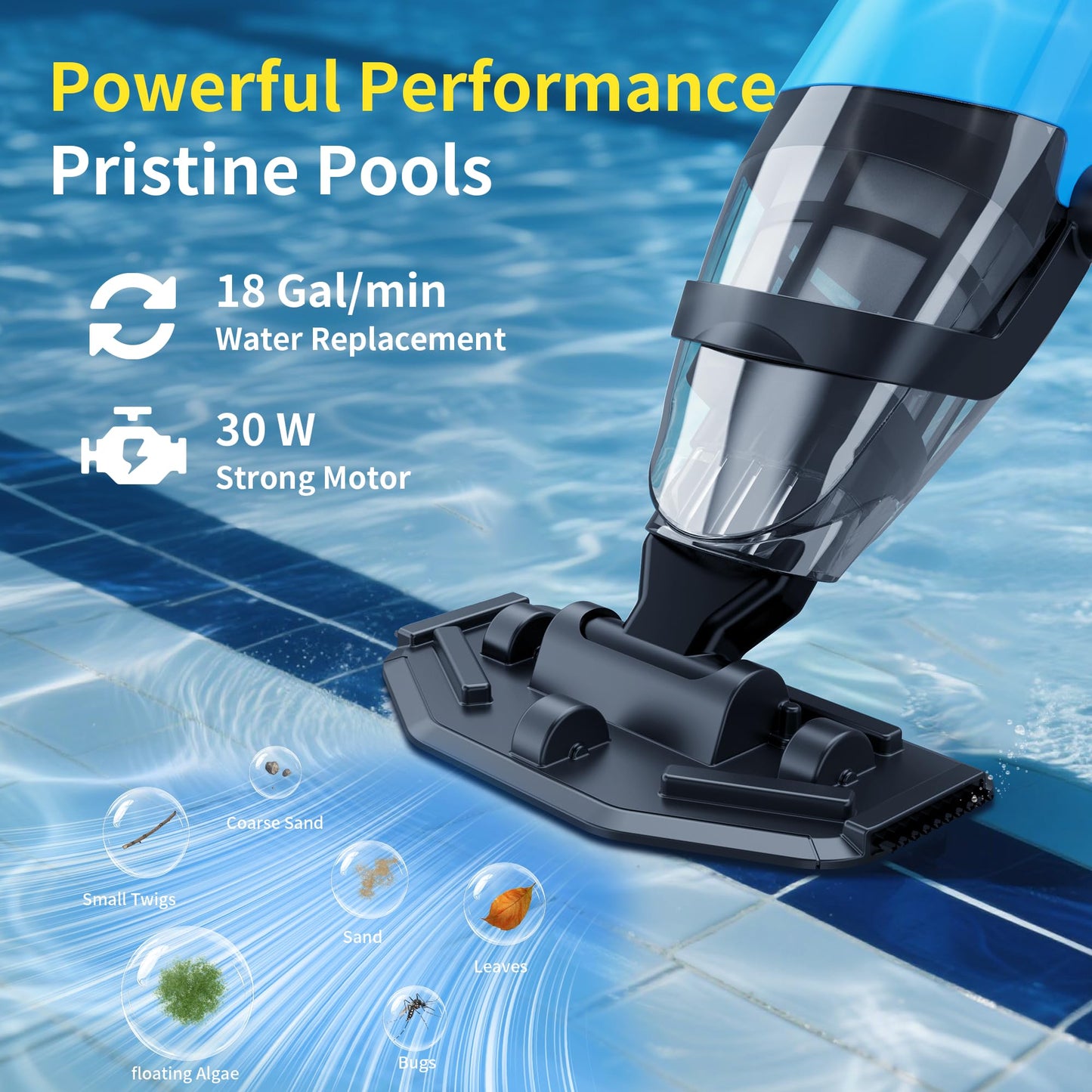 Handheld Pool Vacuum for Inground Pools,Pool Cleaner with Powerful Suction up to 15 gallons/min, Ideal for Leaves and Debris,Pool Vacuum Head for Pools Above Ground and Hot Tubs