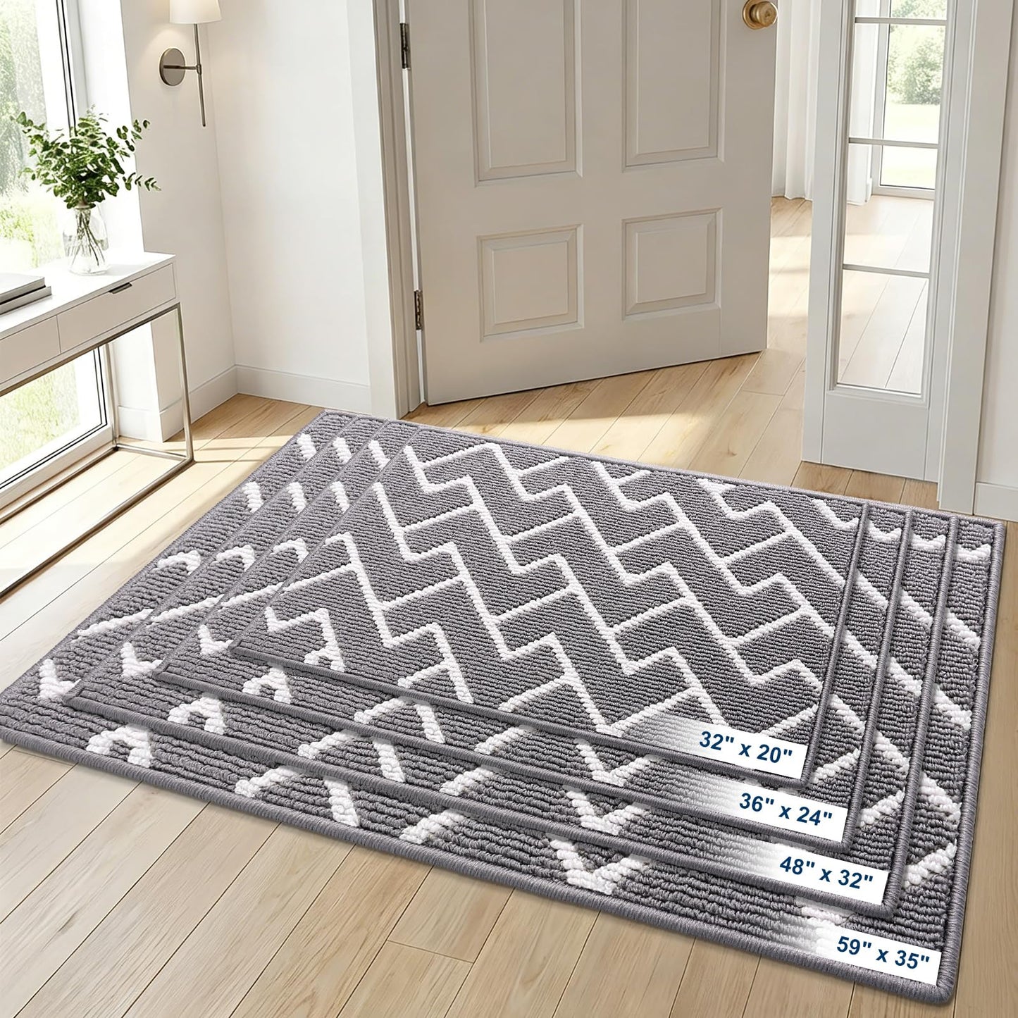 OLANLY Front Door Mat, Non-Slip Rubber Backing, Dirt Resistant and Absorbent, Washable, Easy to Clean Low-Profile Indoor Doormat for Back Door, Entryway, Inside Entrance, 59x20, Grey