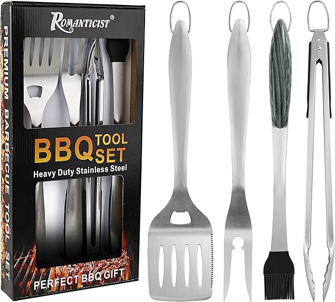 ROMANTICIST 4pc Heavy Duty Grill Accessories for Top Chef - Professional Grill Tools Set & Basic BBQ Tools for Backyard Restaurant Outdoor Kitchen - Deluxe Grill Gift for Dad on Fatherâs Day Christmas