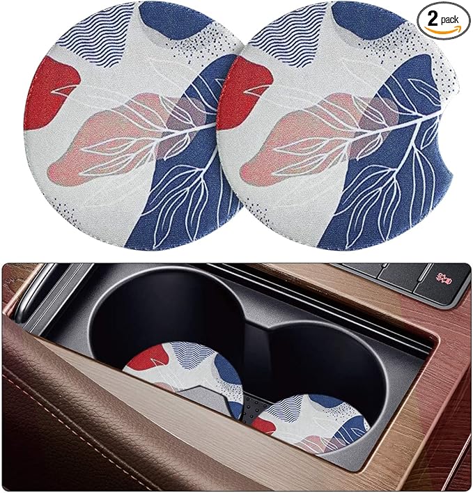 Moly Magnolia 2 Pack Car Coasters for Drinks Absorbent - 2.75 Inch Cute Car Cup Holder Coasters for Women, Removable Cup Holder Coaster for Women Girls, Car Interior Accessories (Style K)