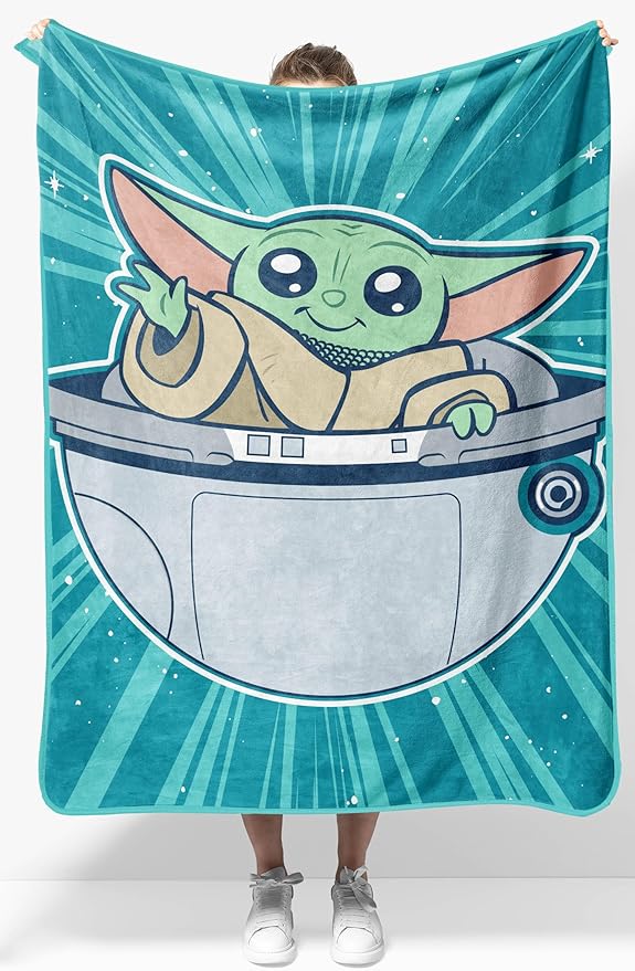Jay Franco Kids Plush Throw Blanket â Soft & Cozy Fleece Throw for Bedroom & Couch Décor, Official Licensed Product, Teal - Mandalorian, 40x50 - Travel Blanket