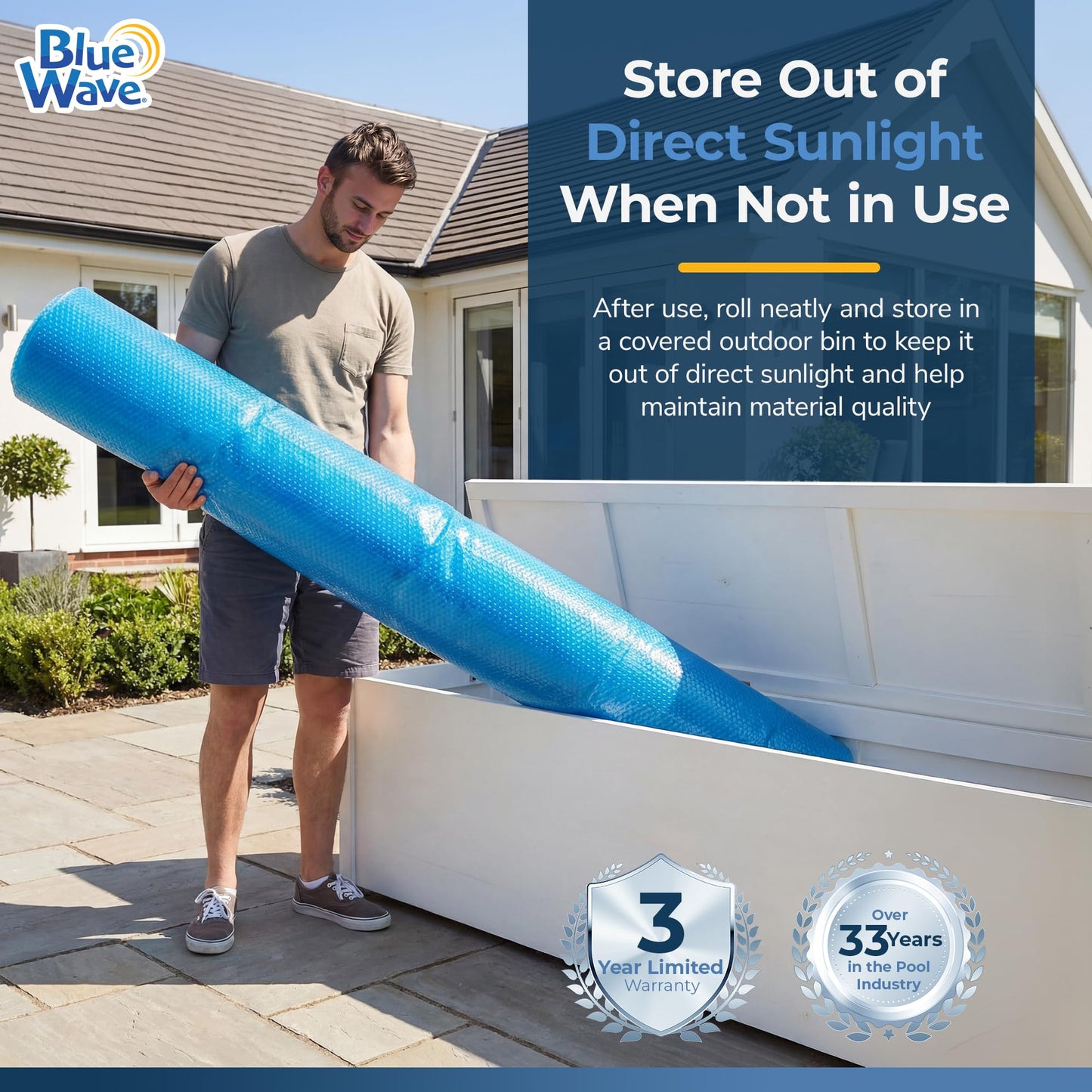 Blue Wave 18-ft Round Solar Pool Cover 8-Mil Blue – Solar Cover for Above Ground Pool, Thermal Bubble Blanket for Heat Retention & Reduced Evaporation