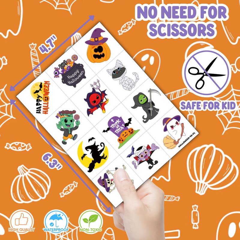 72 PCS Halloween Party Favors β 48 Pre-Cut Temporary Tattoos & 24 Halloween Punch Balloons Trick or Treat Themed Birthday Party Decorations Supplies Favors Gifts, Goodie Bag Fillers, Classroom Rewards