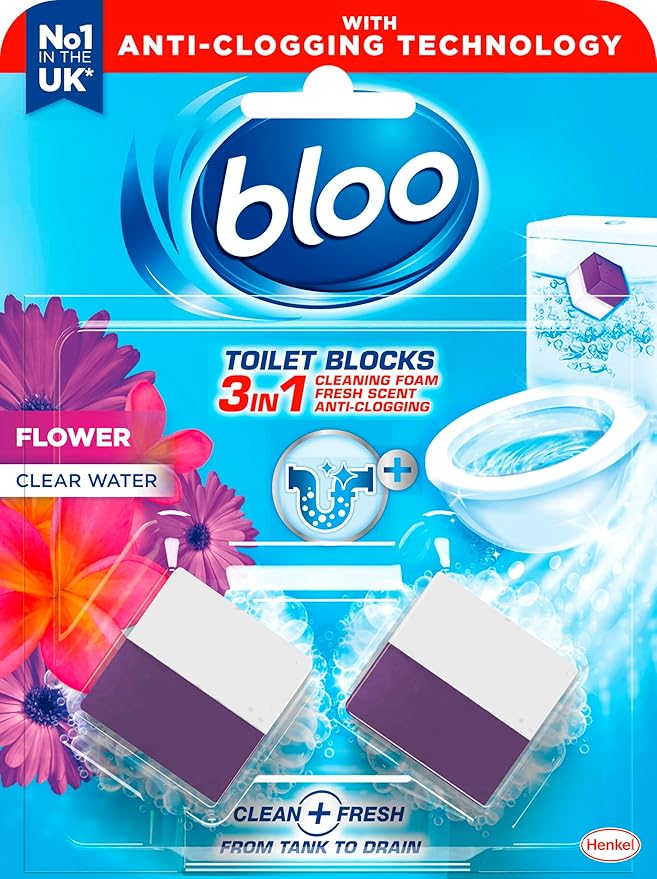 New Bloo Toilet Blocks, Pack of 2, Limescale Remover Cistern, Cleaner with Cleaning and Foaming Action, Fresheners â Fresh Flowers