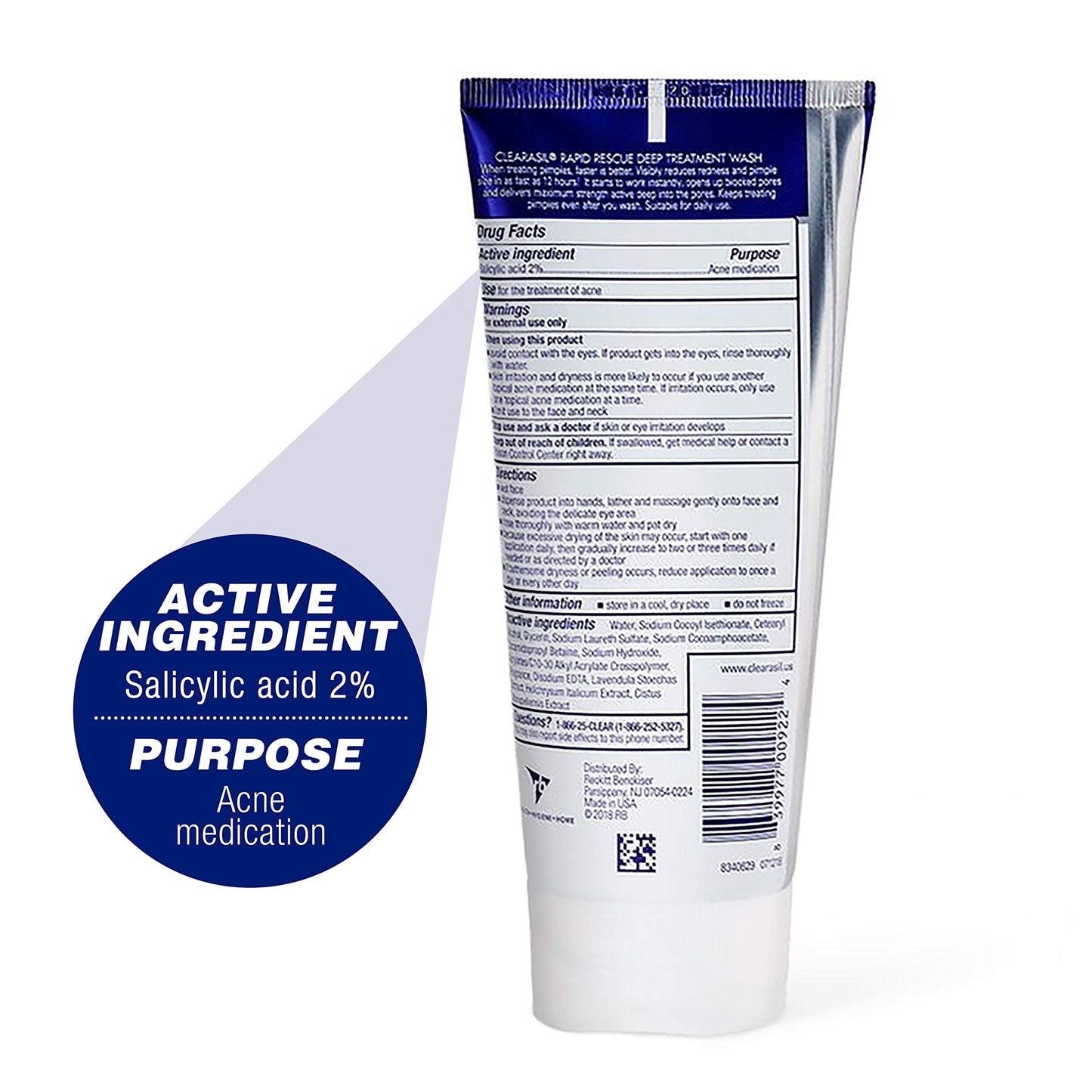 Clearasil Rapid Rescue Deep Treatment Acne Face Wash, Maximum Strenght with 2% Salicylic Acid Acne Medication, Acne-Facial Cleanser, 6.78 fl oz (Pack of 3)