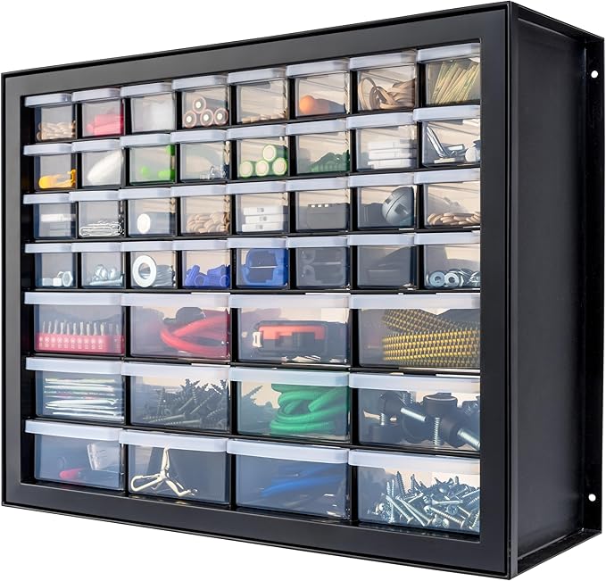 IRIS USA Small Parts Storage, Made in USA, Cabinet, 44-Drawer Organizer for Screws, Nuts, Bolts, Electronics, Hardware, Beads, Crafts, Building Bricks, Stackable Garage Storage â Black
