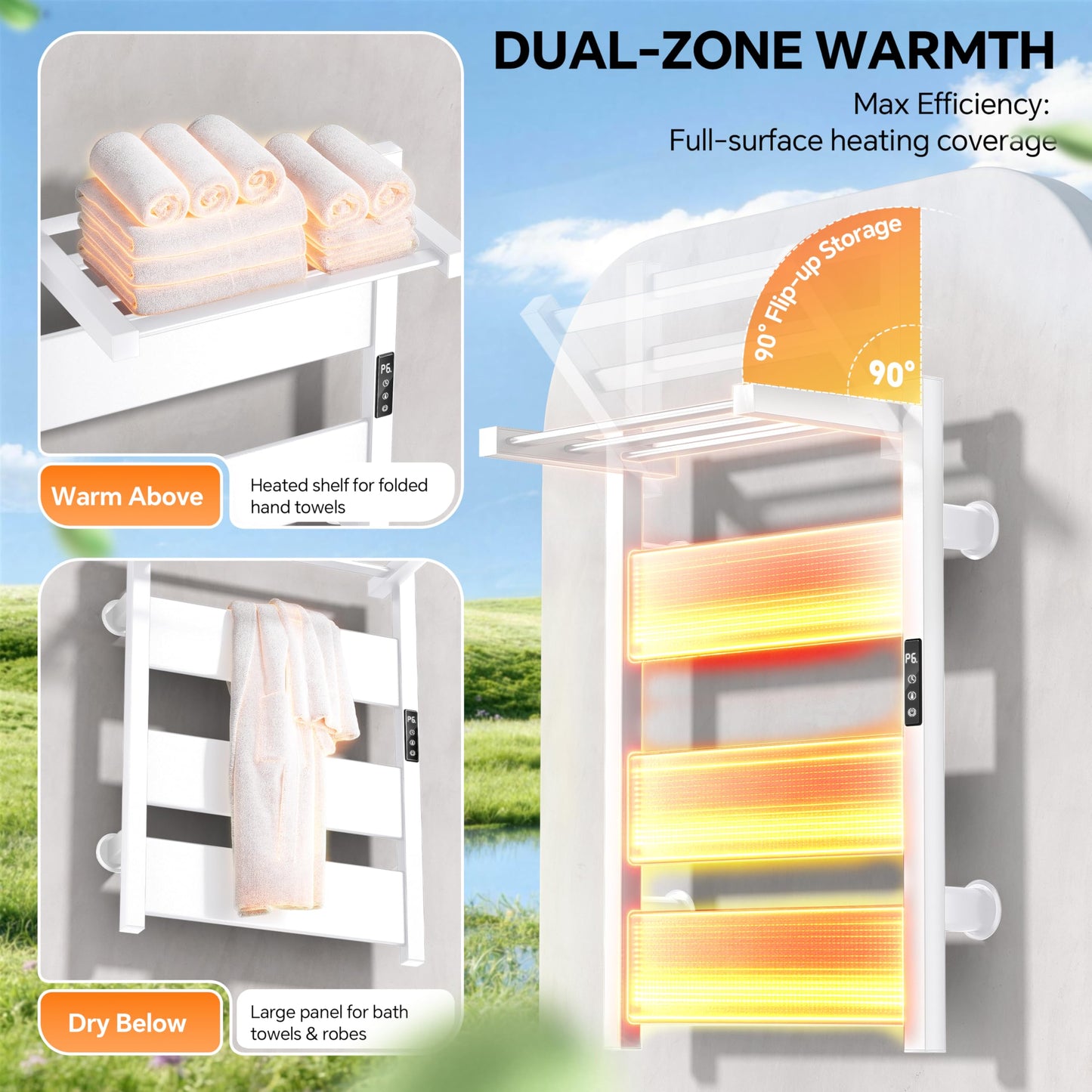 EIKANIOS Electric Heated Towel Warmer with Heated Top Shelf, Upgraded Flat Panel Towel Drying Rack with Timer & Temp Control, Left or Right Plug-in/Hardwired Options, Wall Mounted for Bathroom