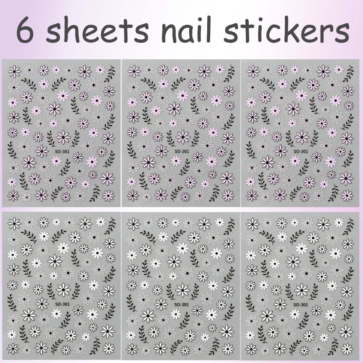 6 Sheets Flower Nail Stickers Hollow Out Flower Design Nail Decals 3D Self-Adhesive Leaf Floral Nail Art Stickers Spring Summer Nail Decoration for Women DIY Manicure Supplies