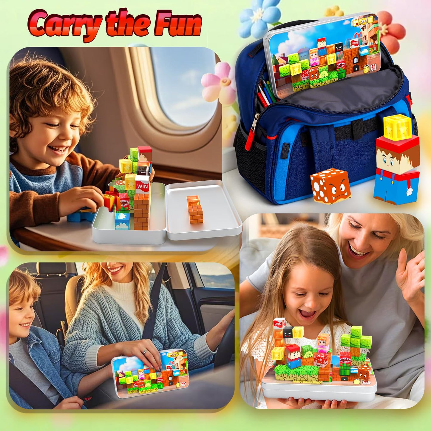 DANIUBE Mini Magnetic Blocks for Kids, 45PCS Travel Magnetic Block Cubes with Iron Box, Stacking Magnets Building Toys, Montessori Educational Construction Toys for Toddlers Gifts.