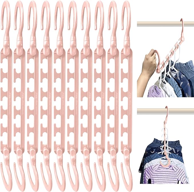 Wonder Hanger Max 10-Pack Space Saving Hangers, Reinforced Hooks Swivels 360°, Cascading Hanger, Teens, College Dorms, Kids & Closet Organizer, Assembled â Pastel Pink