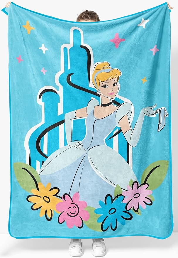 Jay Franco Kids Plush Throw Blanket â Soft & Cozy Fleece Throw for Bedroom & Couch Décor, Official Licensed Product, Blue - Disney Princess Cinderella, 46x60 - Throw Blanket