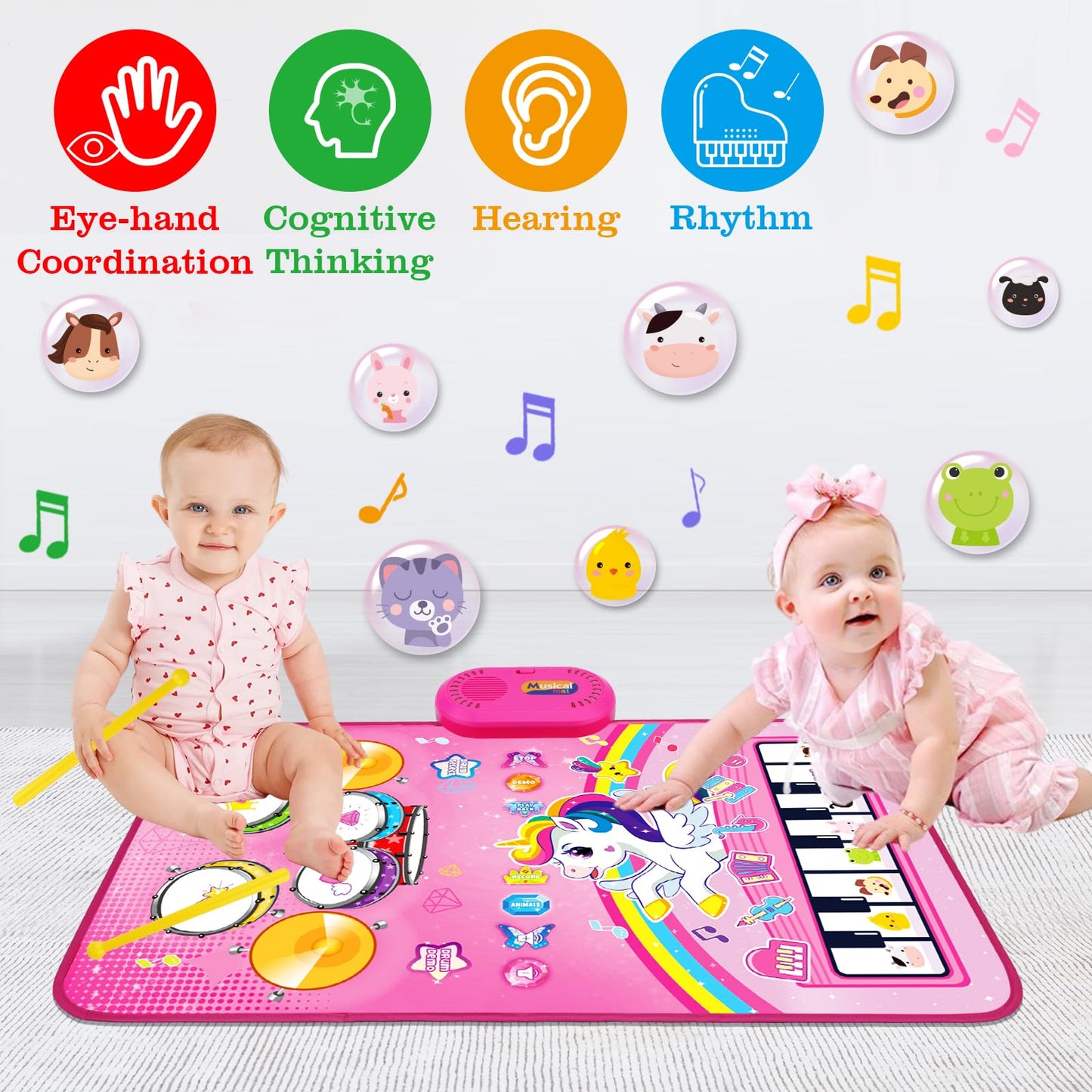 Toys for 1 Year Old Girl Gifts: Baby Music Mat Toddler Toys Age 1-2 - 3 in 1 Piano Drum Animal Touch Unicorn Toy - Infant Musical Toy 12-18 Months Babies Birthday Easter Gifts for 1 2 3 Year Old Girls