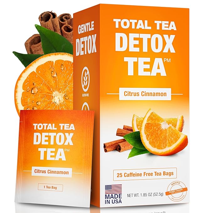 Total Tea SIimming Detox Tea Caffeine Free - 25 Day Detox - Herbal Tea with Chamomile, Hibiscus Tea & Ginger Root for Colon Cleanse â Natural Citrus & Cinnamon Fruit Tea for Digestive Health