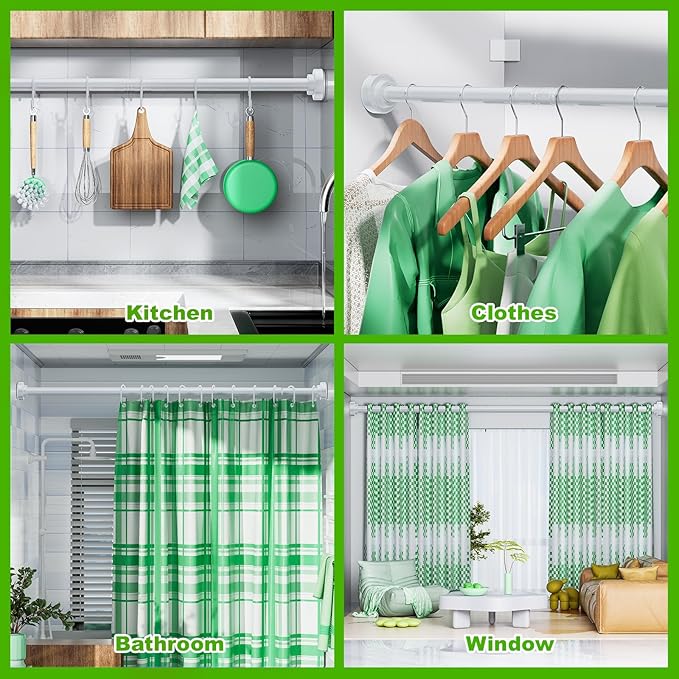 Ausemku Shower Curtain Rod - 32-104 Inch Rustproof Tension Rod, Non-Slip Spring Design, No Drilling Adjustable Curtain Rod for Bathroom, Kitchen, and Closet(White)
