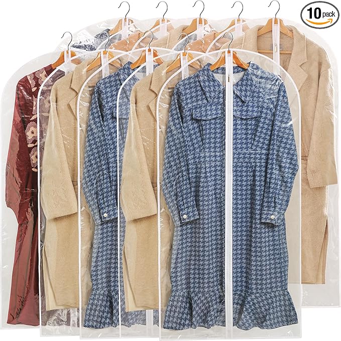 All Clear Garment Bags for Hanging Clothes, 48" Suit Bags for Closet Storage, Plastic Dustproof Suit Cover Bags, Clothes Protectors Bag with zipper for Coats, Jackets, Shirtsï¼10 Packsï¼